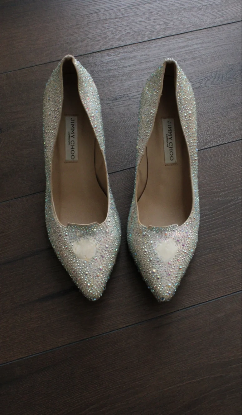 Jimmy Choo Ivory Crystal Embellished Pointed Toe Pumps